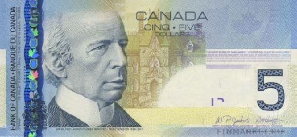 Канадский доллар. Купюра номиналом в 5 CAD, аверс.