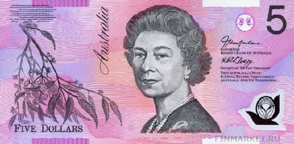 Австралийский доллар. Купюра номиналом в 5 AUD, аверс.