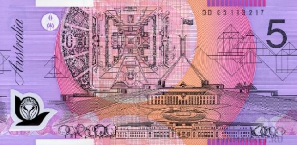 Австралийский доллар. Купюра номиналом в 5 AUD, реверс.