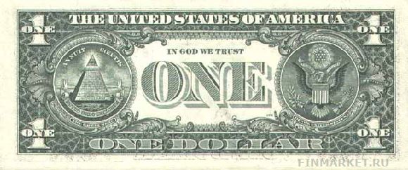 Доллар США. Купюра номиналом в 1 USD, реверс.